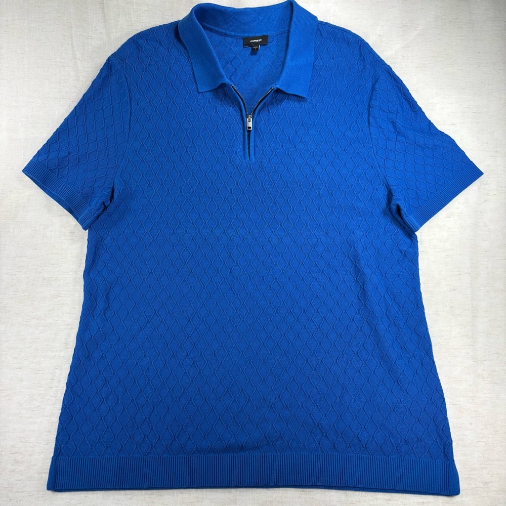 Express Men's Blue Zip Polo Shirt